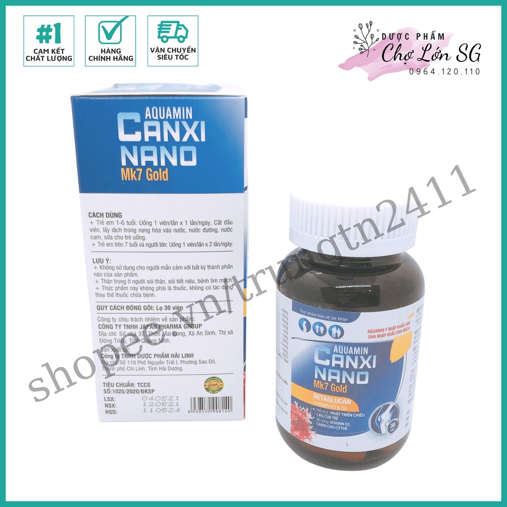 Viên uống AQUAMIN CANXI NANO MK7 GOLD bổ sung calci giúp chắc khỏe xương - Hộp 30 viên