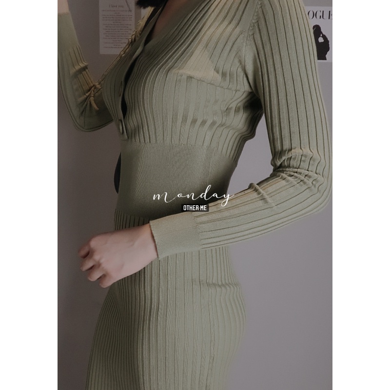 OTHER ME - Rinna sweater Dress váy len cổ chữ V dáng dài ôm sát | BigBuy360 - bigbuy360.vn