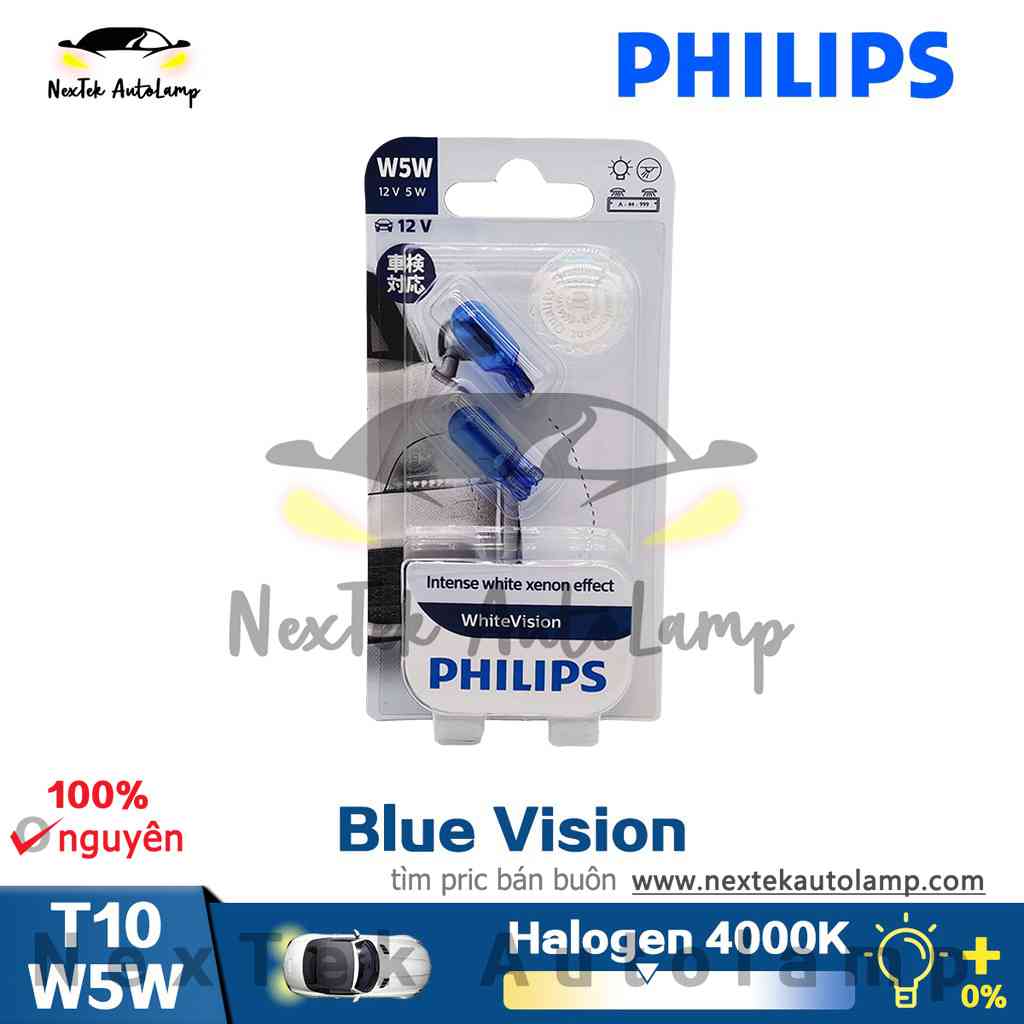 Philips White Vision T10 W5W 12961WHV 4000K 12V  Car License Plate Light Halogen Bulb W2.1×9.5d White Car Interior Light Original Signal Lamps Reading Lamp  Wira Myvi Car Accessories