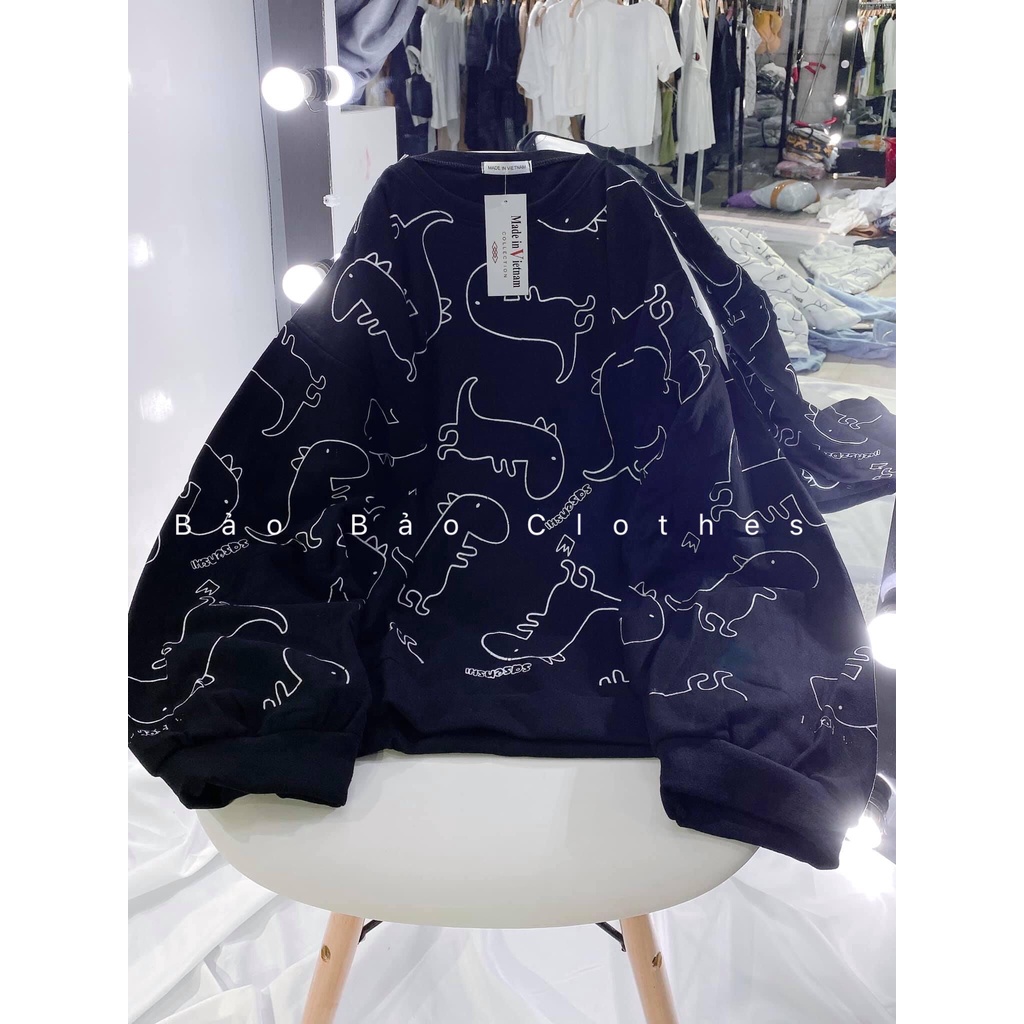 Áo Nỉ Sưeater Tay Bồng Nỉ Ngoại Khủng Long Unisex Nam Nữ Ulzzang