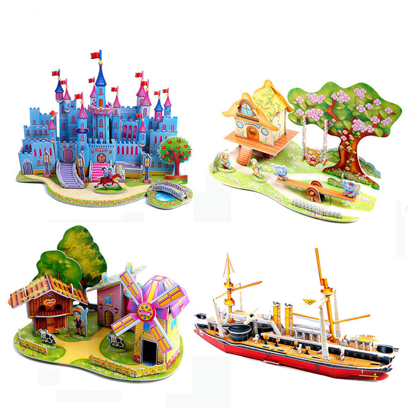 FANFAN spot children's toys 3D puzzle DIY children 3D stereo puzzle paper educational toys DIY construction cottage kindergarten handmade puzzle