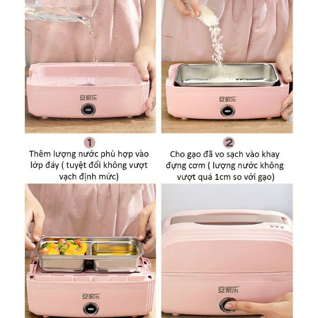 [tặng thìa đũa] Hộp cơm hâm nóng nấu cơm văn phòng 2 khay hút chân không | BigBuy360 - bigbuy360.vn