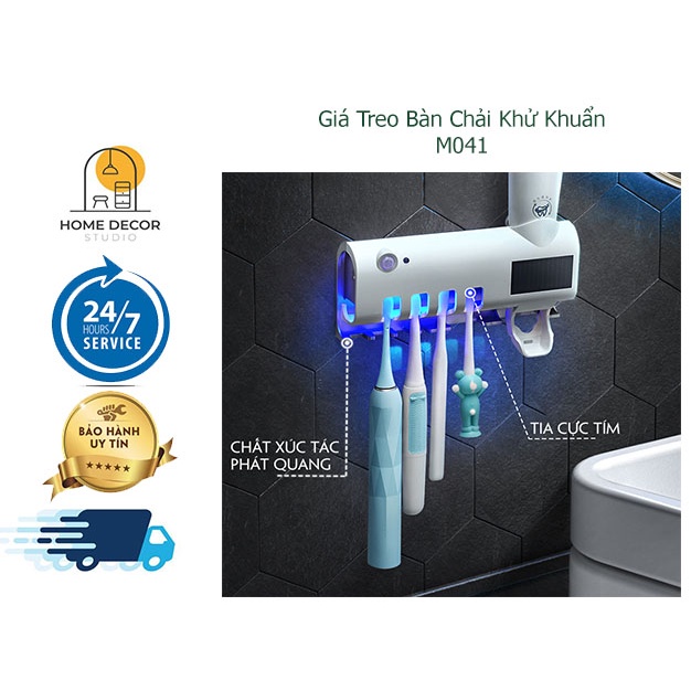 Giá Treo Bàn Trải Đánh Răng Tự Bơm Kem, Tự Khử Khuẩn Tia UV - M041