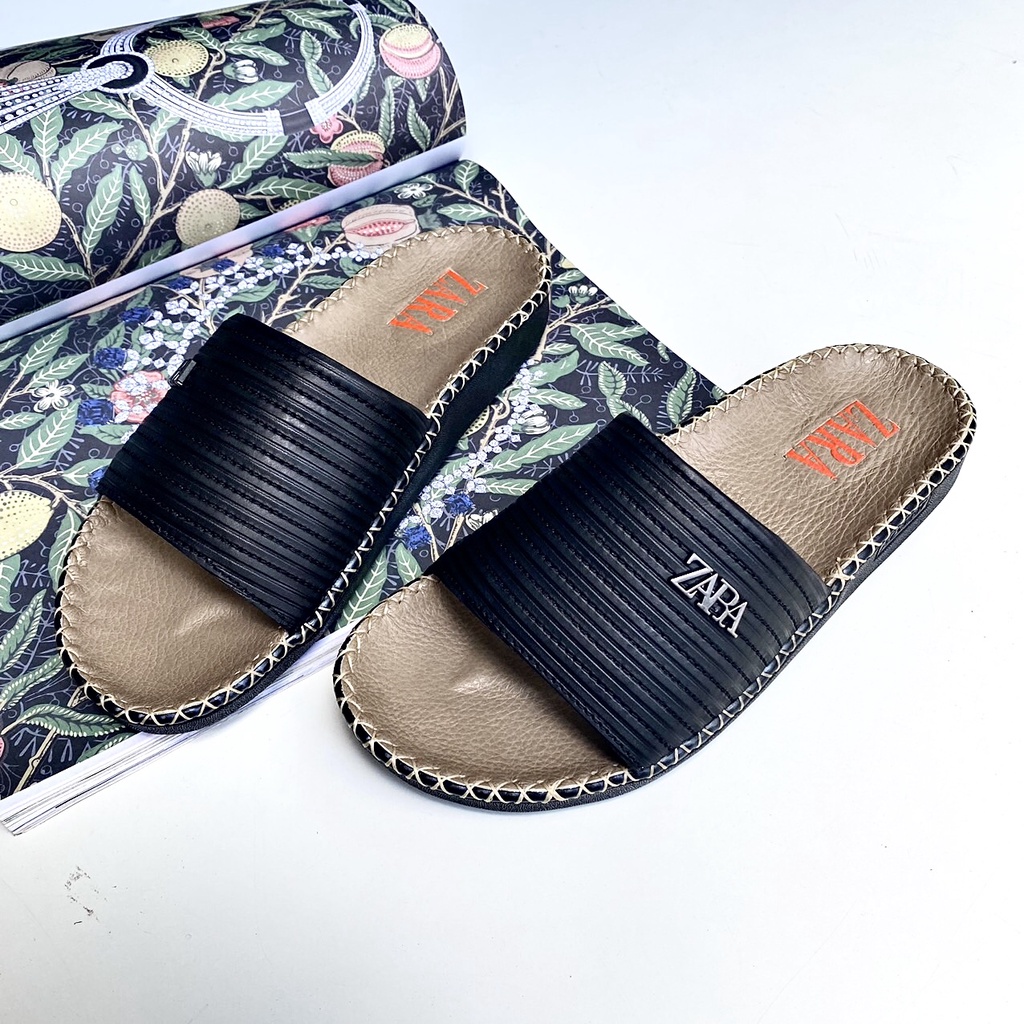 Dép nam ZARA quai ngang da bò thật 100%, siêu bền bỉ êm chân chất lượng cao cấp