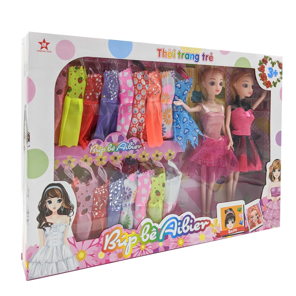 Bộ đồ chơi 2 búp bê thời trang Aibier và 21 bộ váy đầm