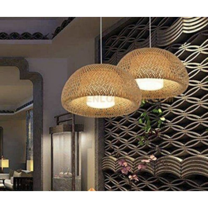 Đèn tre hai lớp đèn thả mây tre chao đèn tre lồng đèn tre decor