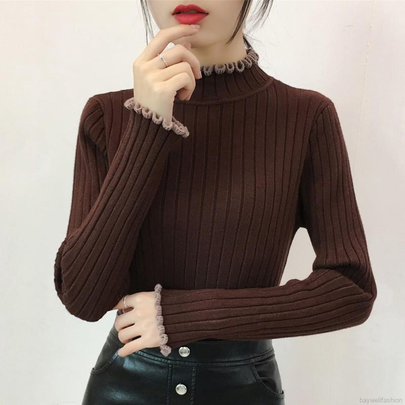 Áo len tay dài cổ cao màu trơn | BigBuy360 - bigbuy360.vn