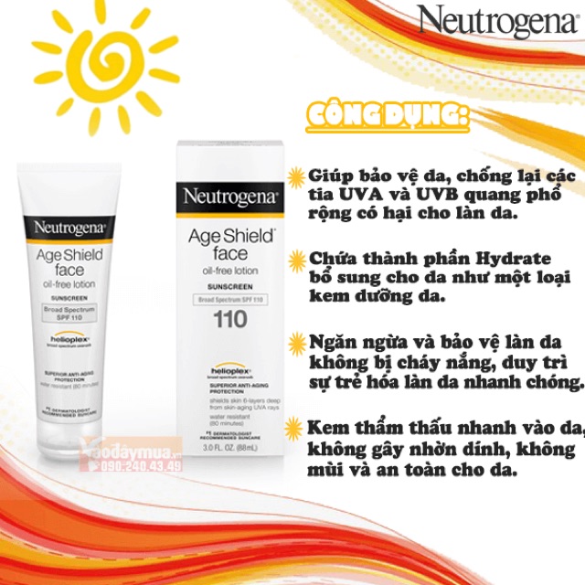 Kem chống nắng lão hoá Neutrogena Age Shield SPF 110 . 88ml