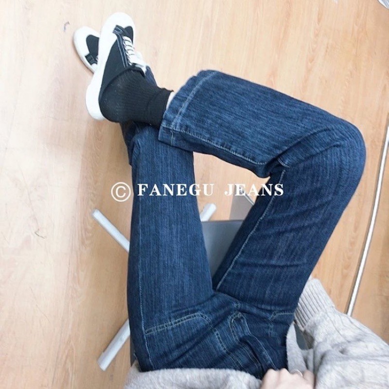 Quần jeans ống suông may gấu hãng FANEGU chất đẹp co dãn form vừa không rộng quá