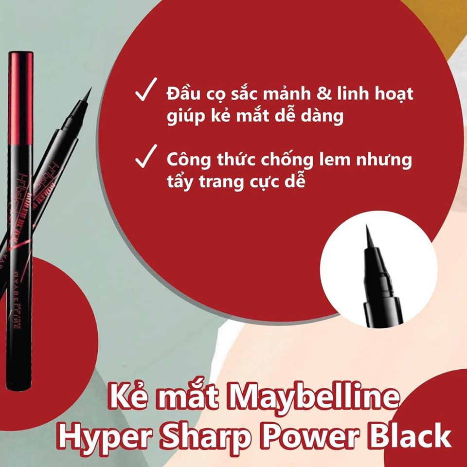 Kẻ mắt Maybelline Hyper Sharp Power Black Eyeliner 0.5g giúp bạn có đôi mắt to tròn và sắc sảo hơn.