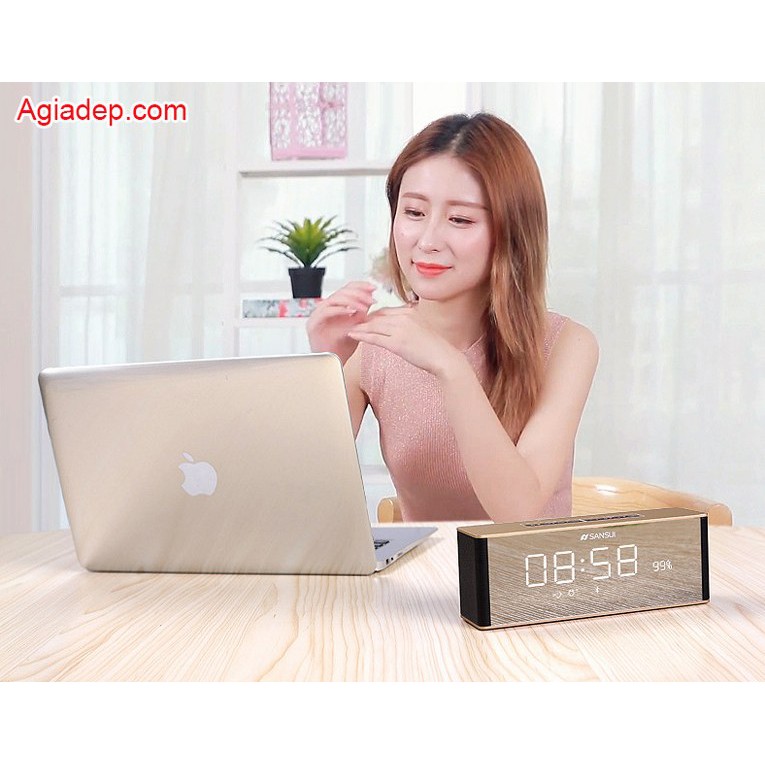Loa Bluetooth mini Sansui cao cấp - Âm thanh chất lượng cao - Mặt kính Có đồng hồ điện tử Sành điệu T20