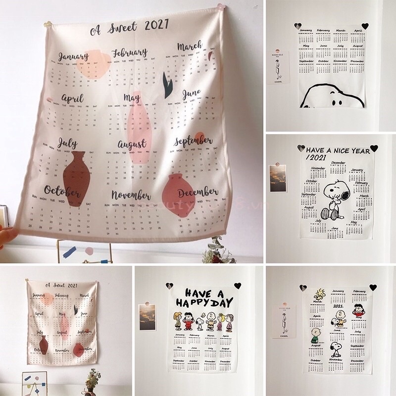Tranh vải Snoopy treo tường hoạ tiết lịch 2021
