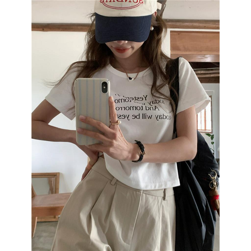 Áo Thun Cổ Tròn Ngắn Tay In Chữ Phong Cách Hàn Quốc 63506 2 Màu Cá Tính