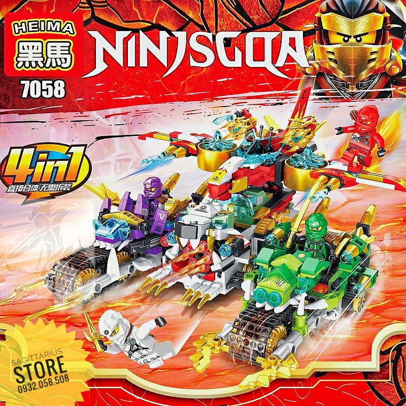 Bộ Combo 4 Hộp Lego HEIMA 7058 Lắp Ráp Chiến Xa Ninjago Kết Hợp Từ 4 Phương Tiện ( 809+ Mảnh - đủ 4 hộp )[ Có Sẵn ]