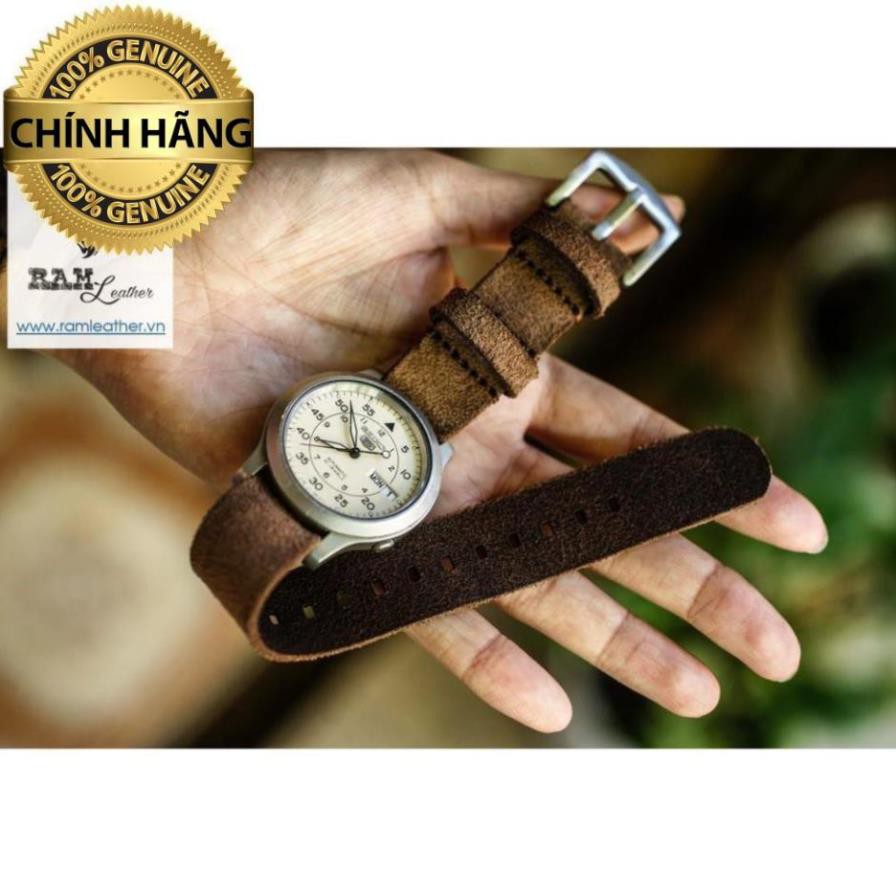Dây đồng hồ RAM NATO da bò lộn- ĐỦ SIZE - Tặng full phụ kiện +