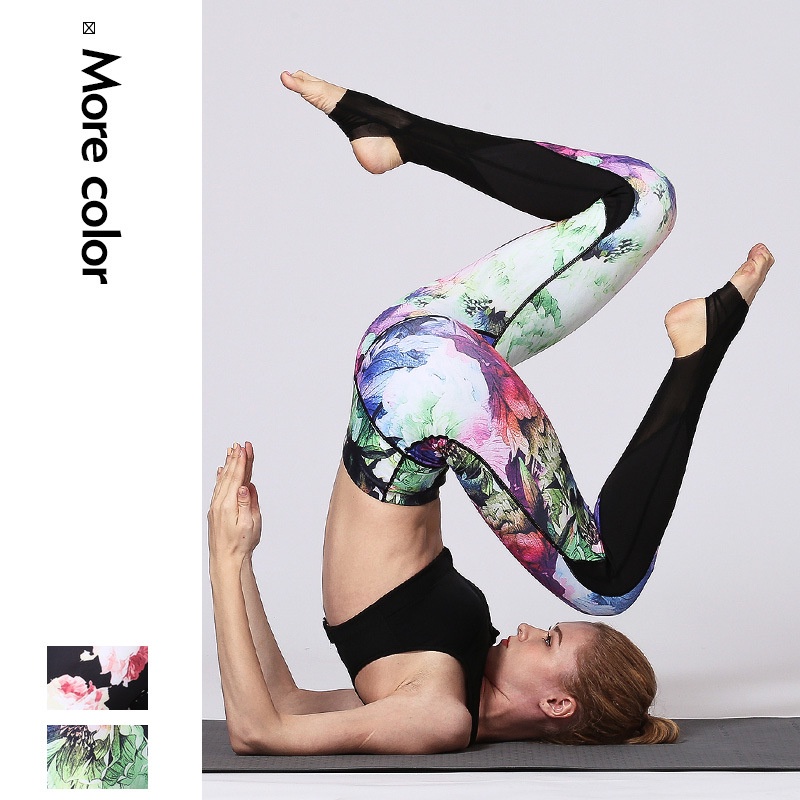 Cross-border new European and American fast-dry sports leggings Digital print foot-stitching yoga pants women factory direct sales