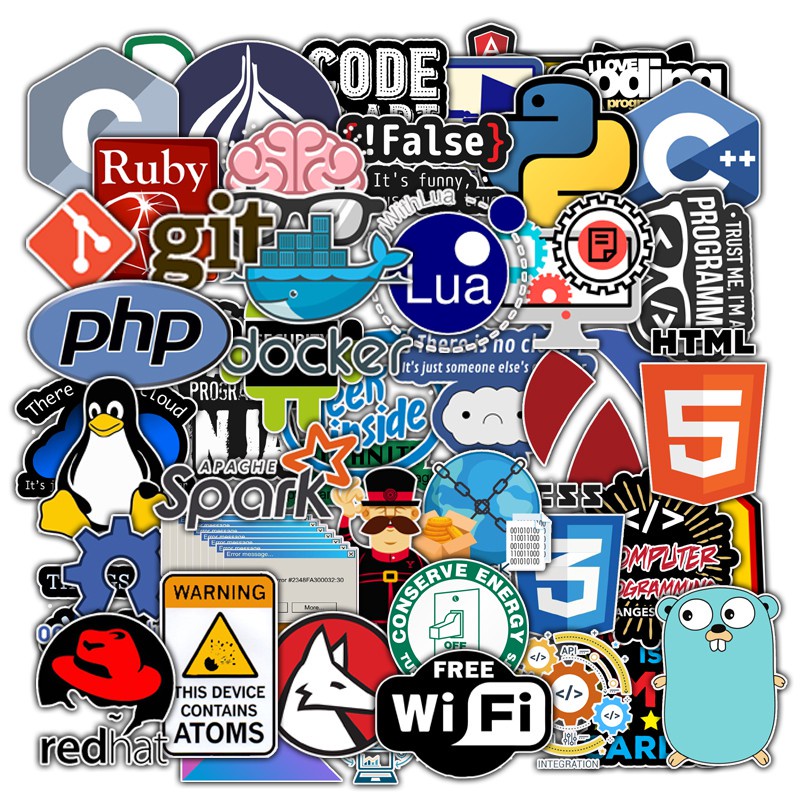 Set 50 miếng dán In194 cao cấp , Sticker dán chống thấm nước - 6-8CM - JS Developer