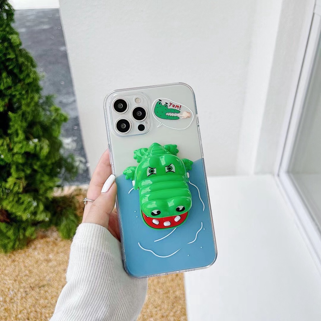 Ốp điện thoại tpu mềm giá đỡ hình cá sấu cho Iphone 7 8 plus 11 11 pro 11 pro max 12 12 promax