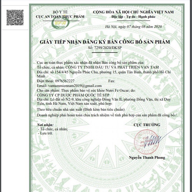 Bổ sung sắt dạng nước NUTRIFE OSCAR