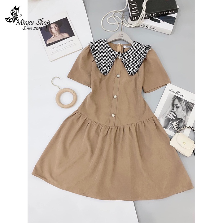 Váy nữ tay cộc hàng thiết kế dáng xuông đuôi cá, đầm nữ cổ dạ tiểu thư chất vải cao cấp mềm mát Minxu shop VAY04