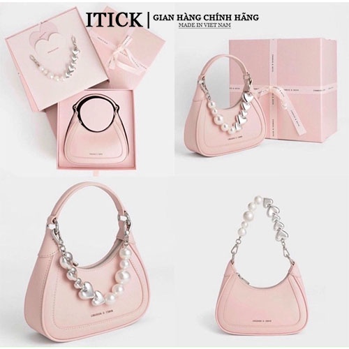 Túi Xách Nữ CNK Màu Hồng Charles & Keith Mini Hạt Ngọc Kèm Nơ Mẫu Full Box Hot 2022 - TX48