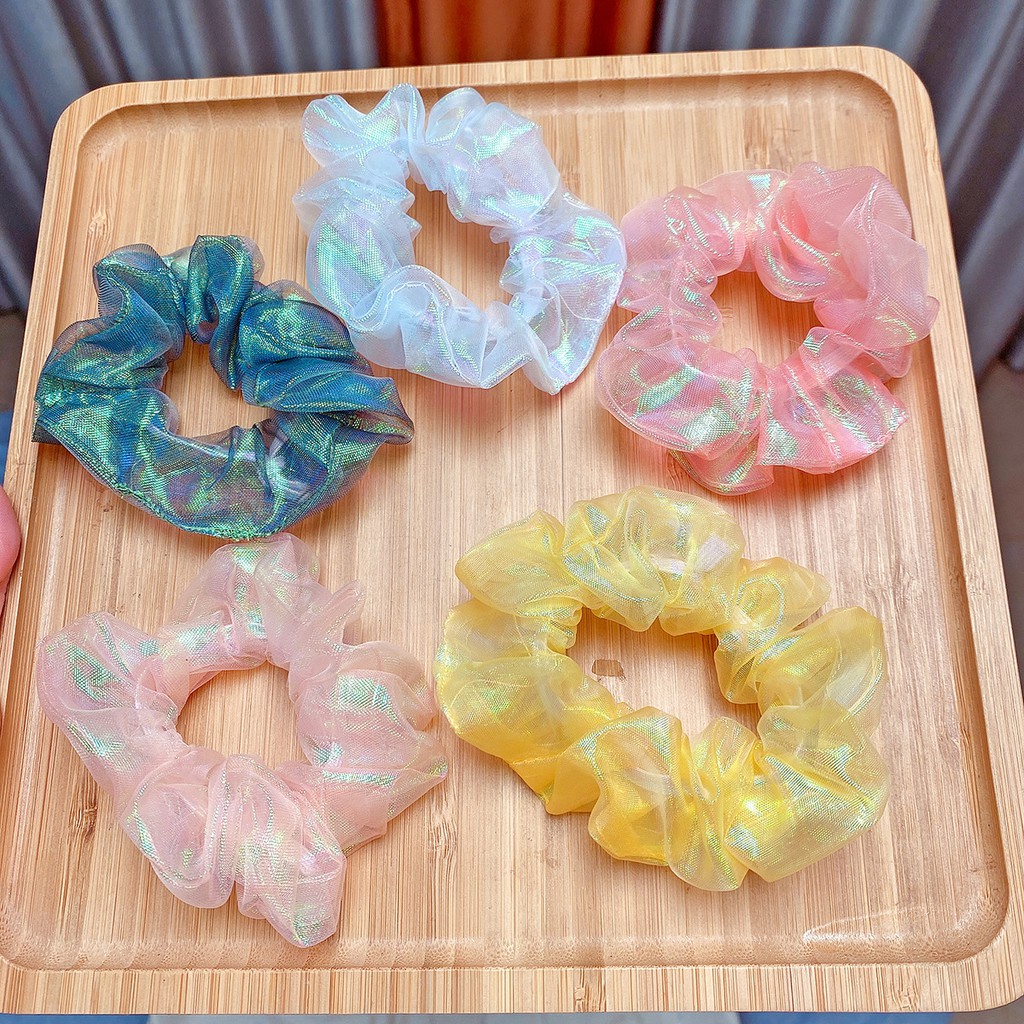 Dây buộc tóc scrunchies vải bóng thời trang Nhật Bản