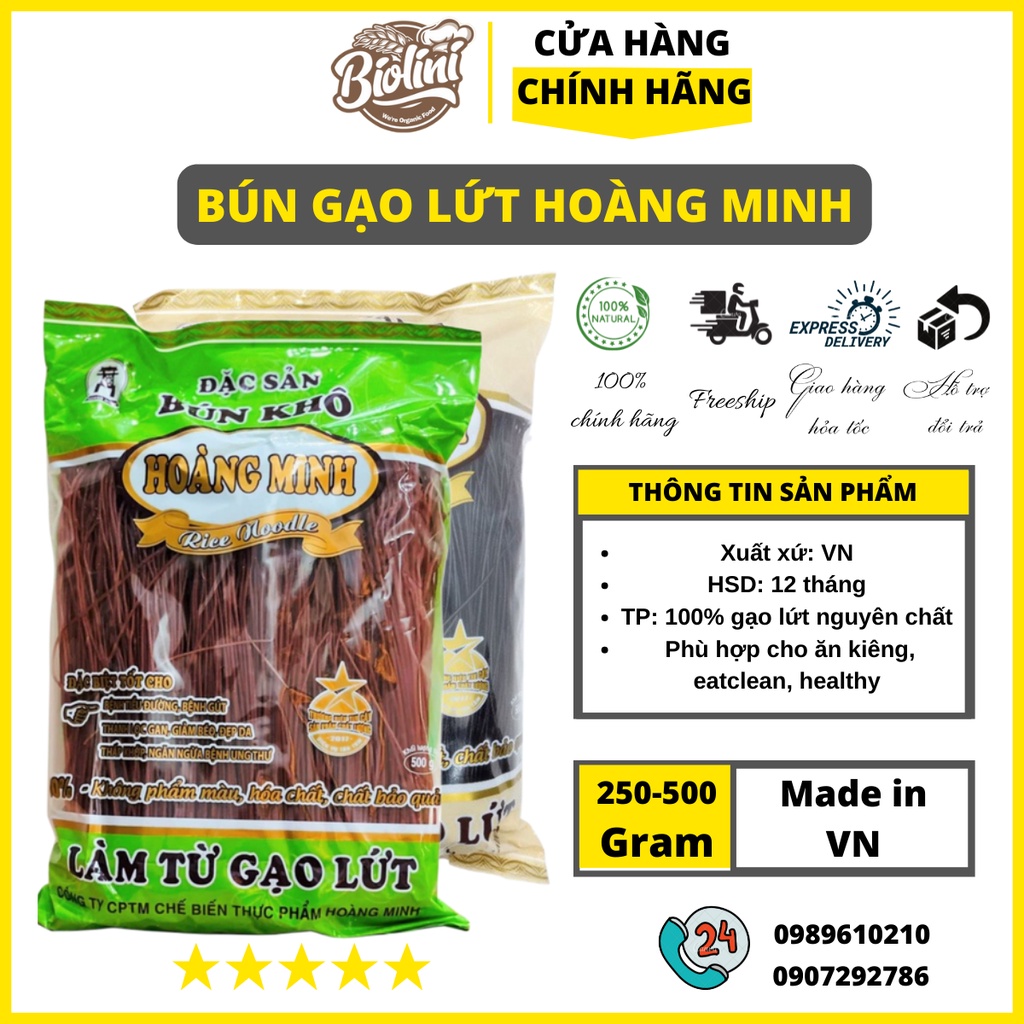 Bún gạo lứt đỏ huyết rồng Hoàng Minh sợi dai ngon sần sật, giảm cân, ăn kiêng 250g, 500g