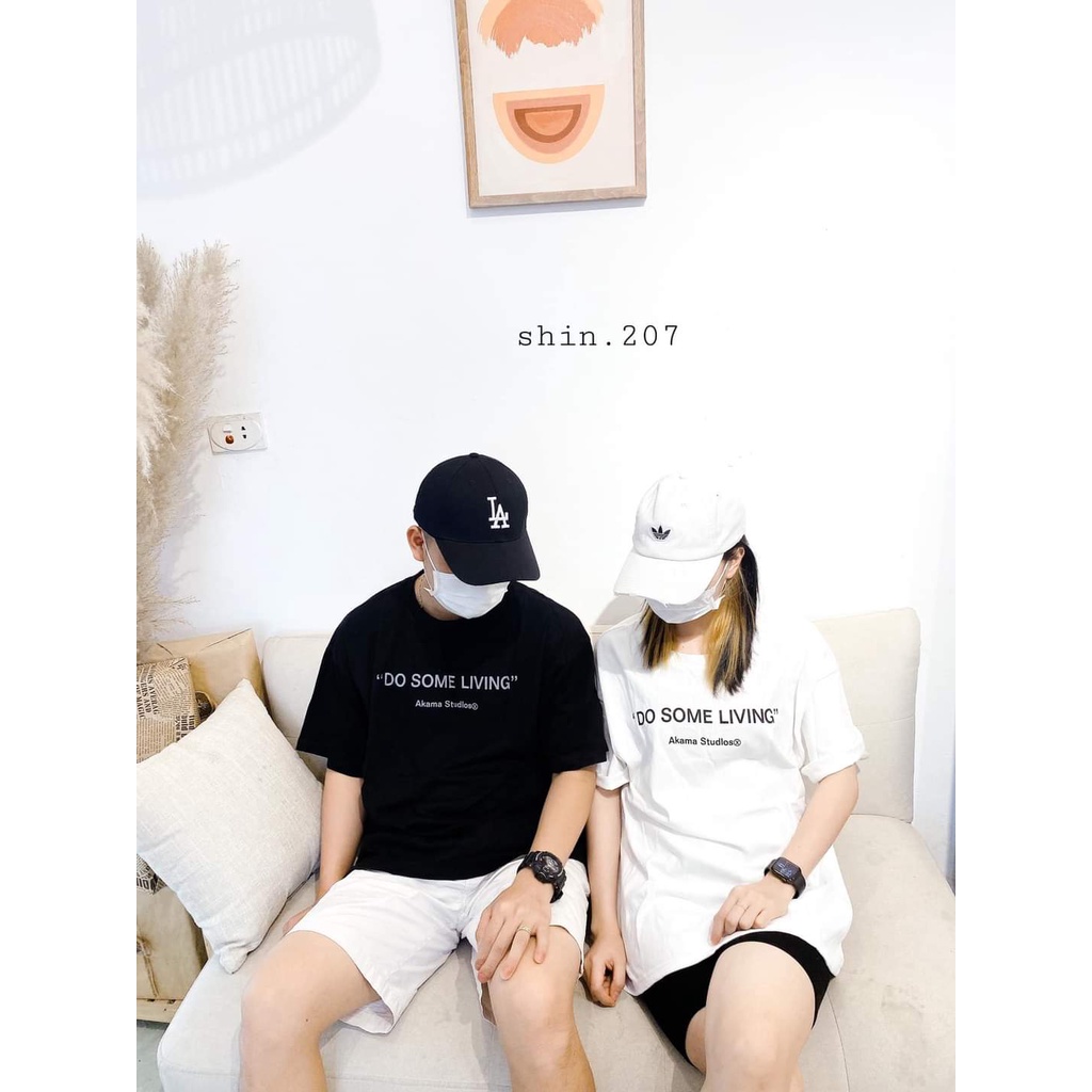 Áo thun Unisex 100% Cotton phong cách Hàn Quốc &quot; DO SOME LIVING &quot; , Áo phông nam nữ tay lỡ form rộng cao cấp