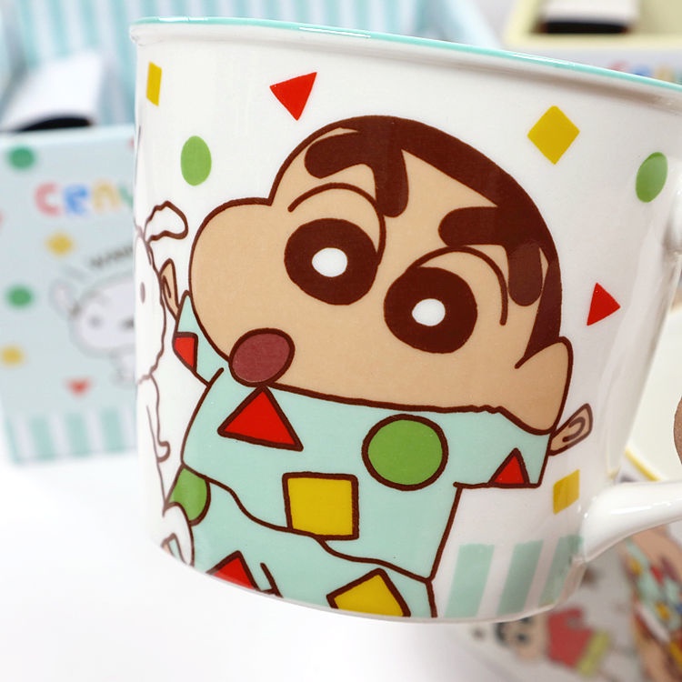 Cốc Sứ Uống Nước In Hoạt Hình Cậu Bé Bút Chì Shin-Chan Kèm Hộp Đựng Tiện Dụng Cho Học Sinh