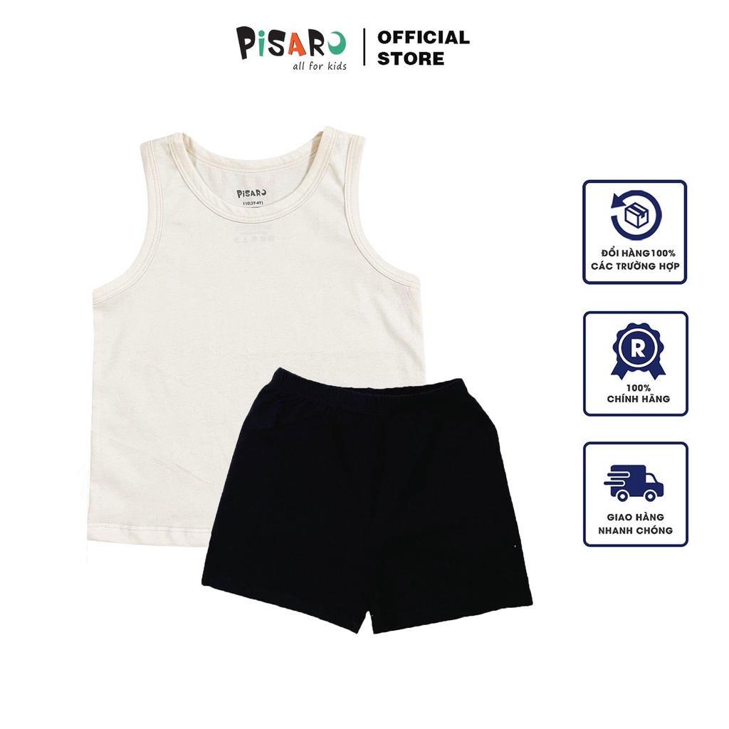 Bộ ba lỗ Cotton Hàn sát nách bé trai bé gái hãng Pisaro Kids, áo cộc tay trẻ em mùa hè co dãn mềm mại