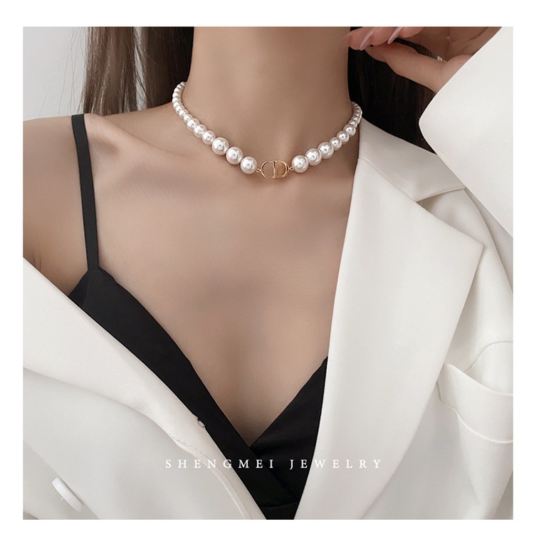 Dây Chuyền Nữ Đính Ngọc Trai Nhân Tạo Mặt Dây Chữ DD Sang Chảnh Jussy Fashion Kiểu Vòng Cổ Choker Phong Cách Hàn Quốc