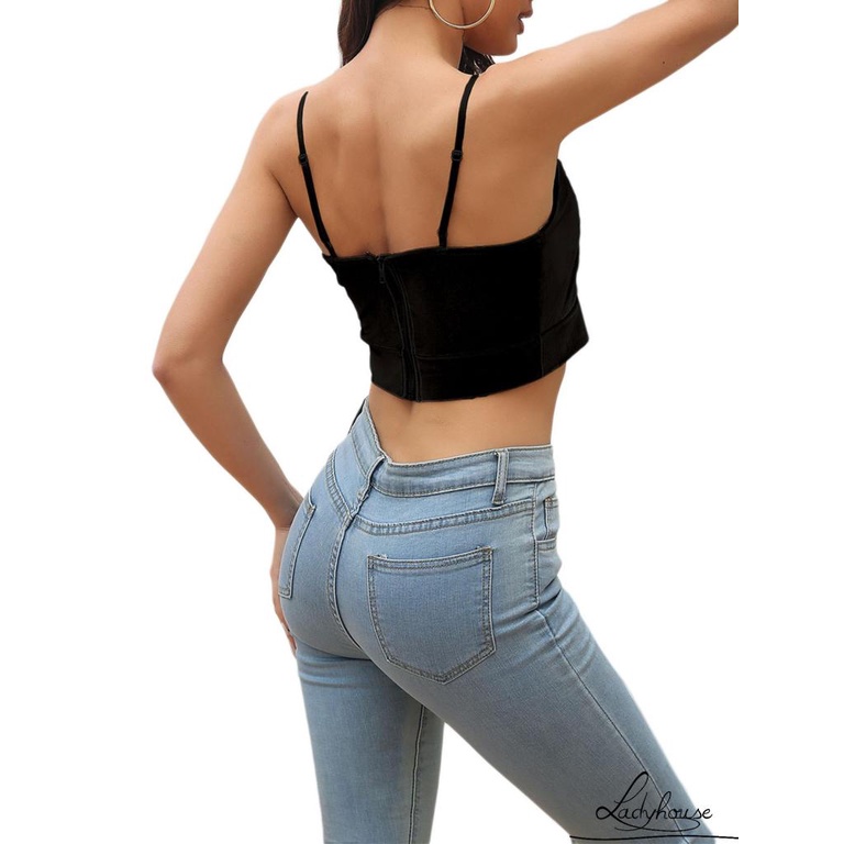 Áo Croptop Hai Dây Màu Trơn Có Dây Kéo Sau Lưng Size S/M/L/XL Cho Nữ