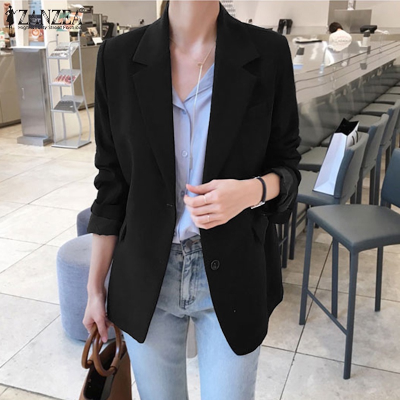 Áo Blazer Nữ ZANZEA Màu Trơn Tay Dài Cổ Bẻ Nút Dọc Thời Trang Dạo Phố Phong Cách Hàn Quốc
