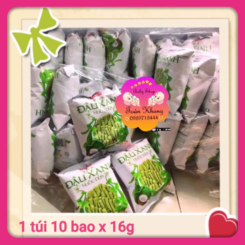 TÚI 10 BAO BÁNH SNACK OISHI ĐẬU XANH NƯỚC DỪA 18G