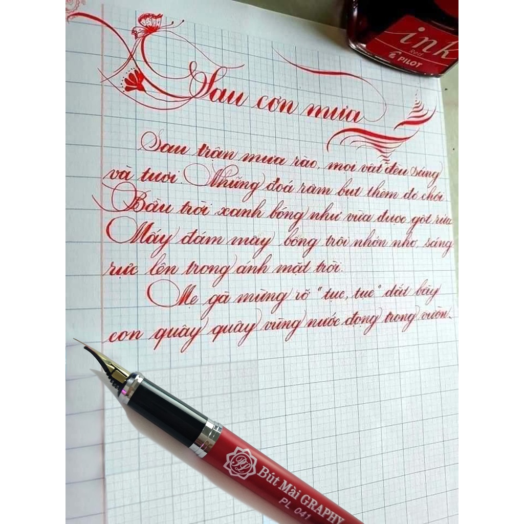 Bút Mài Luyện Chữ Đẹp Graphy PL041_Ngòi Lá Tre Mài Thủ Công, Bút Máy, Bút Luyện Chữ Đẹp