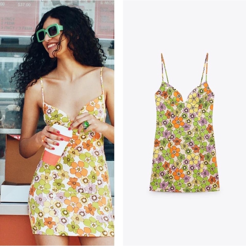 váy dây hoa vàng zara size S
