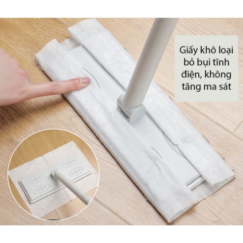 Cây lau sàn,lau nhà tĩnh điện  dùng khăn giấy 1 lần không cần giặt (Cây lau kem 2 gói khăn ướt + khô )