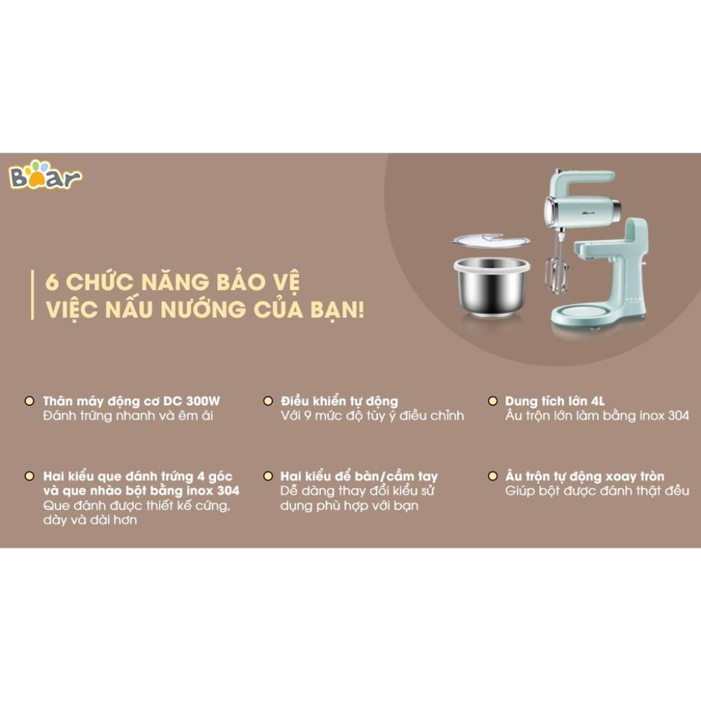 Máy đánh trứng trộn bột để bàn đa năng Bear, đánh kem câm tay mini, 9 tốc độ gồm 4 que đánh, máy tháo rời, BH 18 th