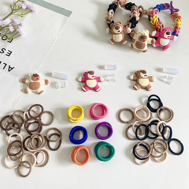 Bộ Phụ Kiện Làm Vòng Tay / Dây Buộc Tóc Hình Gấu / Dâu Tây Bằng Cao Su Dễ Thương diy