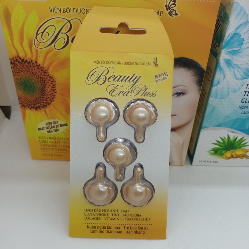 Viên Bôi Dưỡng Da Beauty Skin - Tinh Dầu Hoa Anh Thảo, Glutathione, Collagen, Sữa Ong Chúa - Vỉ 5 viên