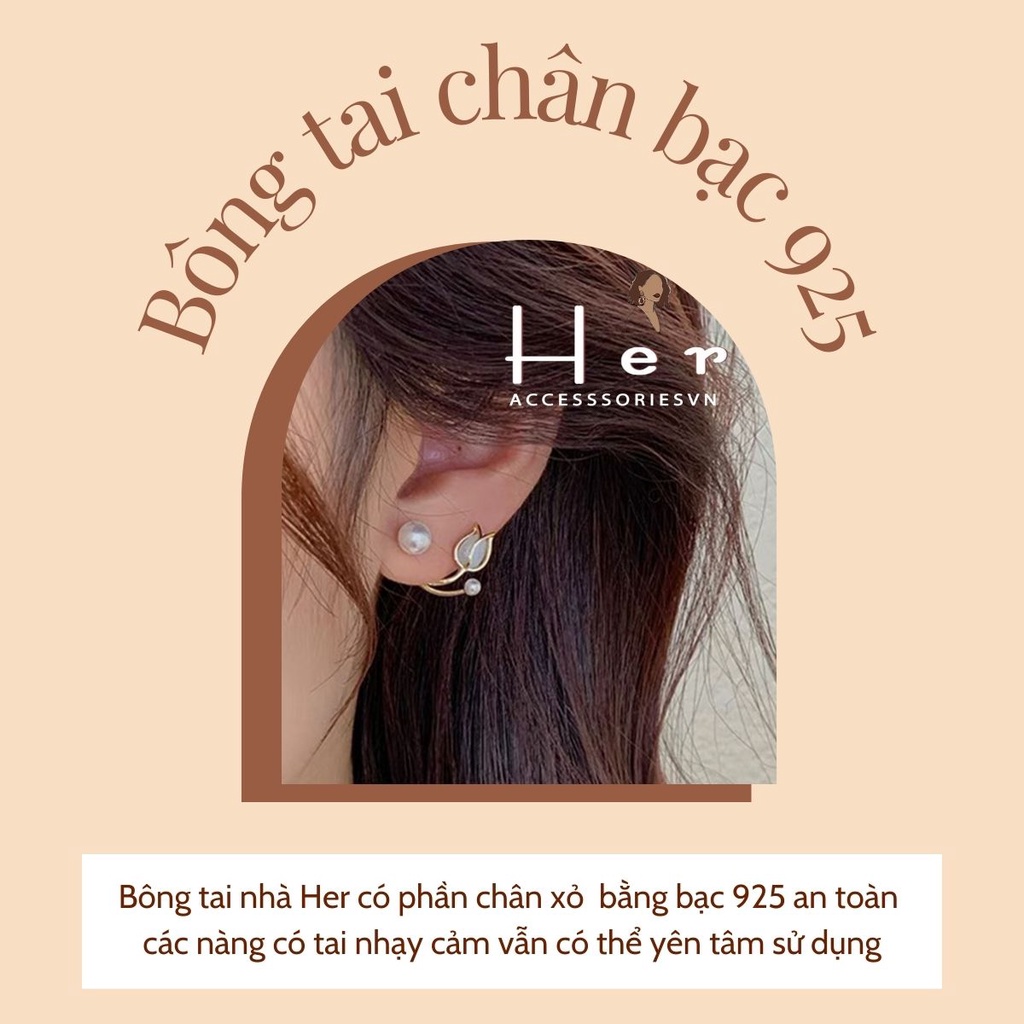 Bông tai nữ ngọc trai nhân tạo  Her Acessories  khuyên tai  hoa tulip phụ kiện trang sức Hàn Quốc H126