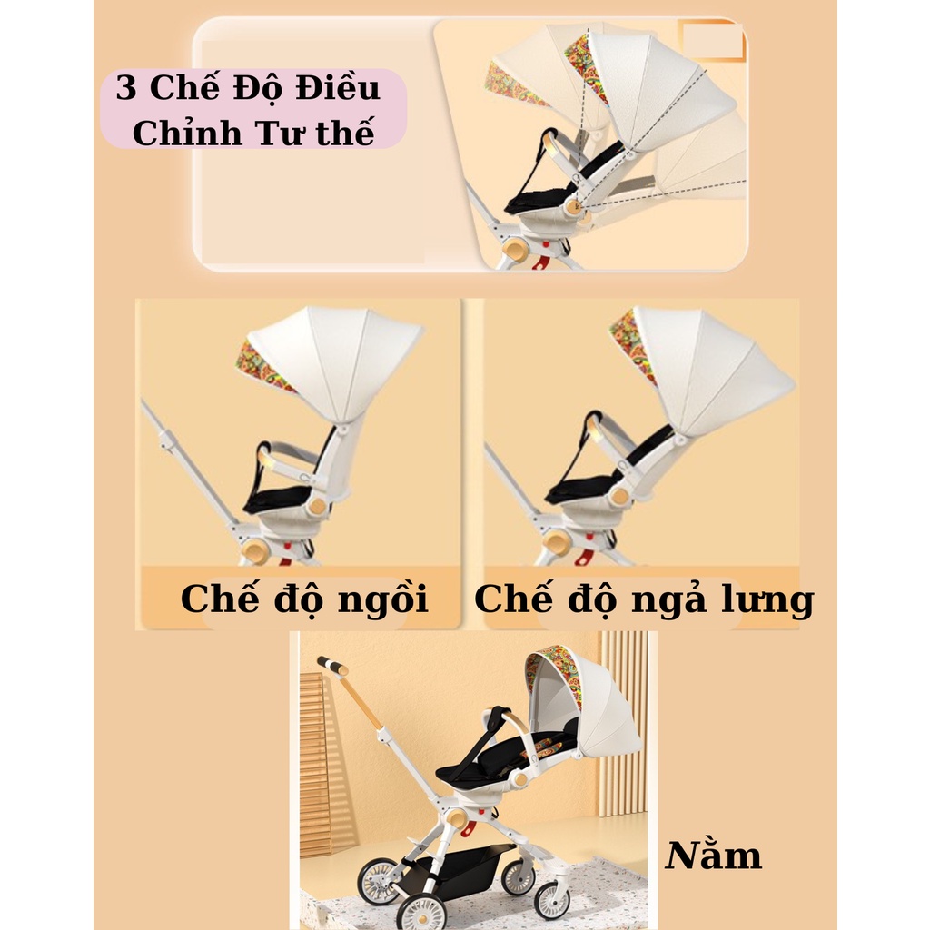 Xe đẩy Du lịch cho bé MommyKids Minh Chau , 2 chiều gấp gọn, ghế điều chỉnh tư thế nằm từ 0-5 tuổi