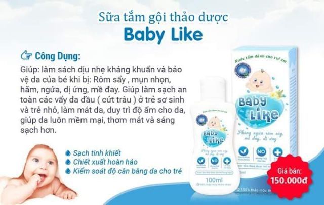 Sữa tắm gội thảo dược Baby Like an toàn cho bé, mềm da