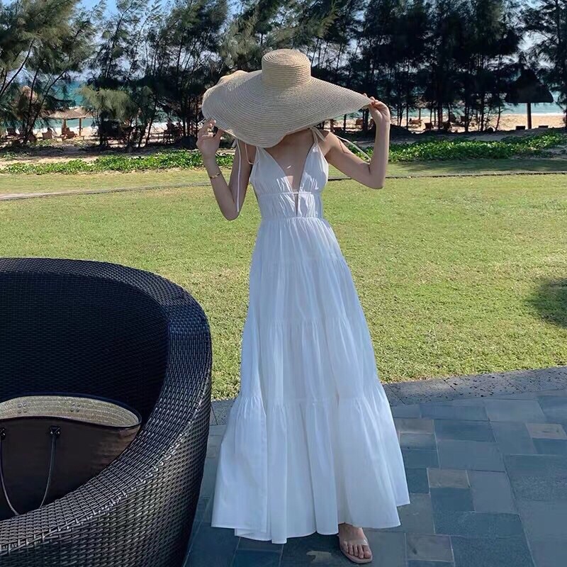 Váy Đầm Maxi Đi Biển Hở Lưng Nhiều Tầng Sang Chảnh