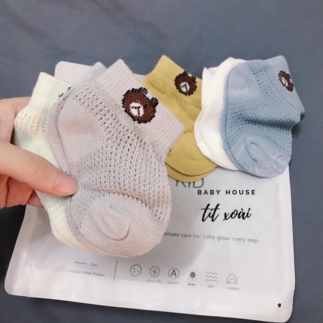 SET 5 ĐÔI TẤT LƯỚI SỢI TRE THOÁNG KHÍ CHO BÉ NẰM ĐIỀU HOÀ