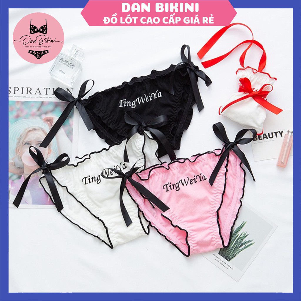 Quần Lót Nữ Cotton sexy cao cấp viền bèo buộc nơ in chữ mỏng mát tôn dáng mẫu 3020