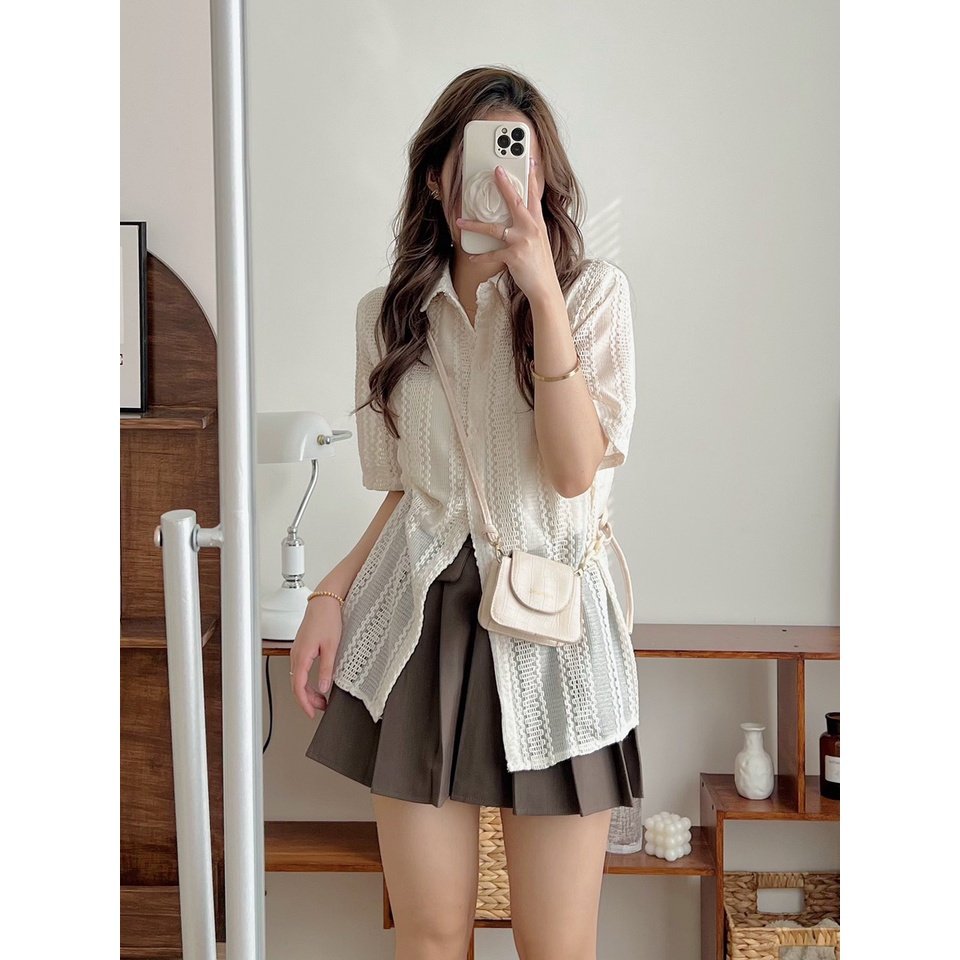 Áo sơ mi Hàn Quốc cộc tay chất vải họa tiết , áo sơ mi cộc tay vải họa tiết dày dẵn phong cách hàn quốc