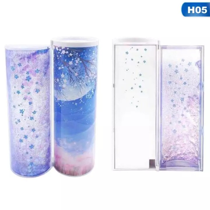 Hộp đựng bút hình trụ có kim tuyến trong mờ, bên trong có gương soi mini, kích thước 20.3*7.1cm -  - Nhà Sách Online/Vă
