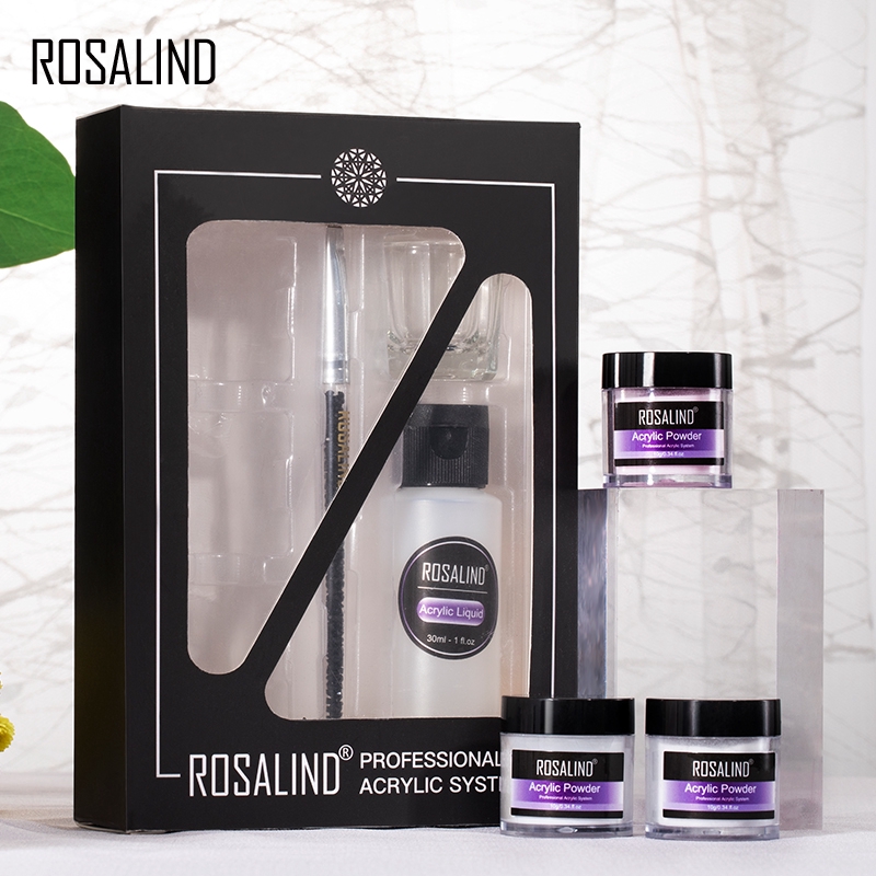 ROSALIND Acrylic Powder Crystal  Builder Transparent Acrylic Nail Powder Manicure 10g Pink White Clear