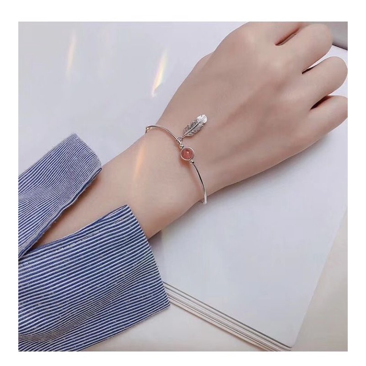 Vòng tay nữ bạc S925  - Lắc tay nữ bạc Ý đá hồng lông vũ dễ thương, thanh lịch ZAZA accessories ZVT0073